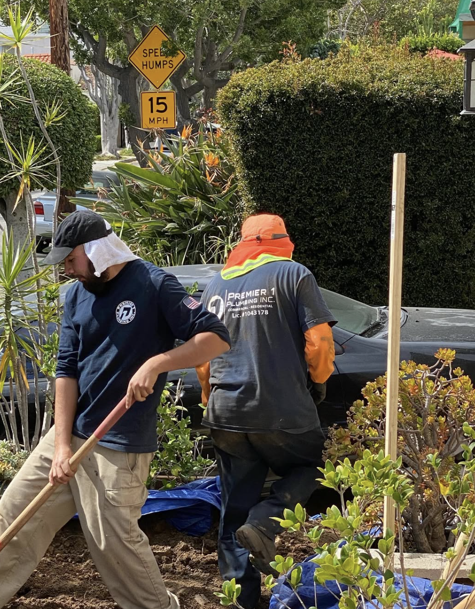 Front-yard water line dig and replacement in Pasadena, CA